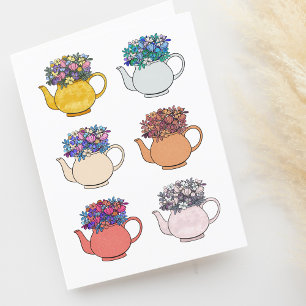 Cute Colourful Teapots with Flowers Blank Thank You Card