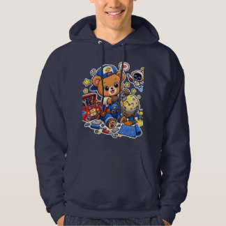 Cute Colourful Teddy Bear Cartoon Hoodie Design