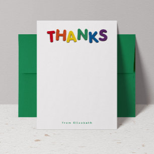 Cute colourful thanks personalised thank you card