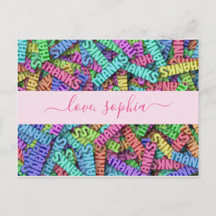 Cute Colourful Thanks Thank You Add Name Postcard