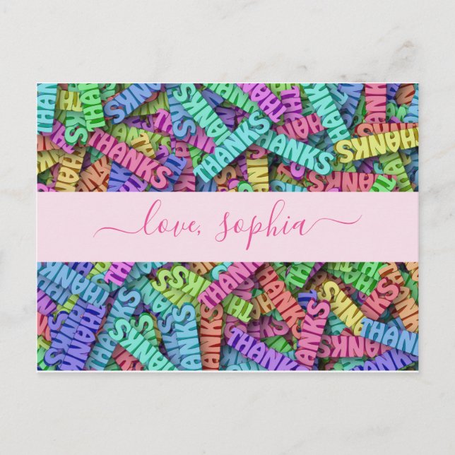 Cute Colourful Thanks Thank You Add Name Postcard (Front)