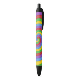 Cute Colourful Tie Dye Rainbow Swirl 60s Art Black Ink Pen