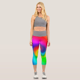 Cute Colourful Tie Dye Rainbow Swirl Art Pattern Capri Leggings