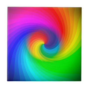 Cute Colourful Tie Dye Rainbow Swirl Art Pattern Ceramic Tile