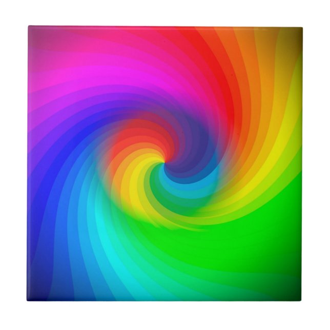 Cute Colourful Tie Dye Rainbow Swirl Art Pattern Ceramic Tile (Front)