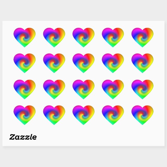 Cute Colourful Tie Dye Rainbow Swirl Art Pattern Heart Sticker (Sheet)