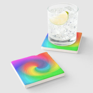 Cute Colourful Tie Dye Rainbow Swirl Art Pattern Stone Coaster