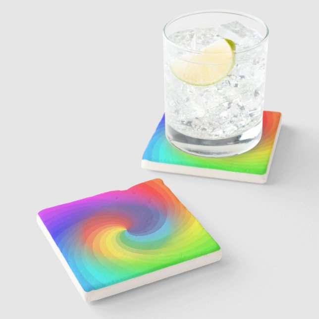 Cute Colourful Tie Dye Rainbow Swirl Art Pattern Stone Coaster (Side)
