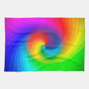 Cute Colourful Tie Dye Rainbow Swirl Art Pattern Tea Towel