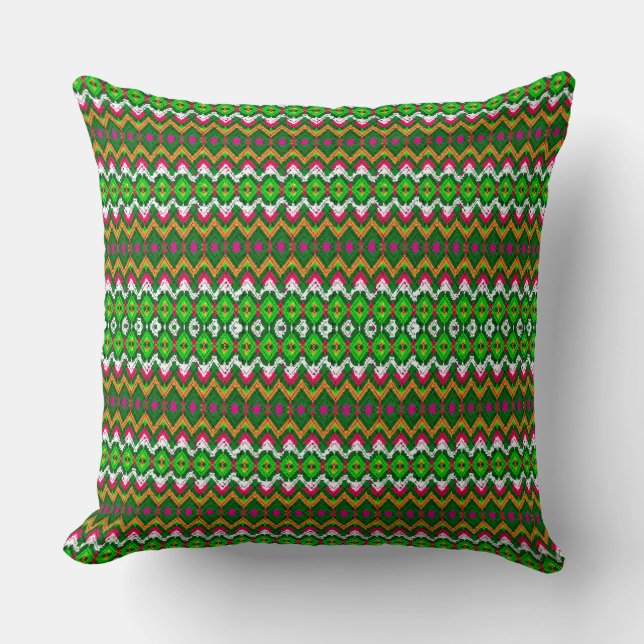 Cute colourful traditional geometric patterns cushion (Front)