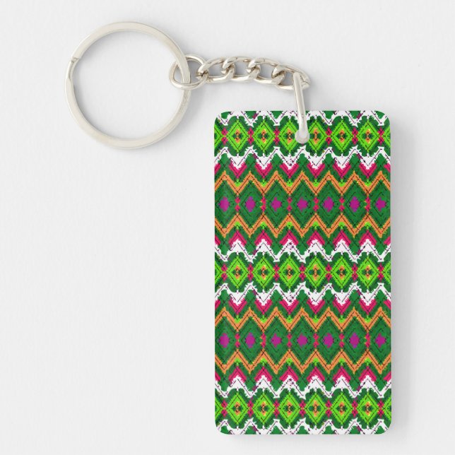 Cute colourful traditional geomtric patterns throw key ring (Front)