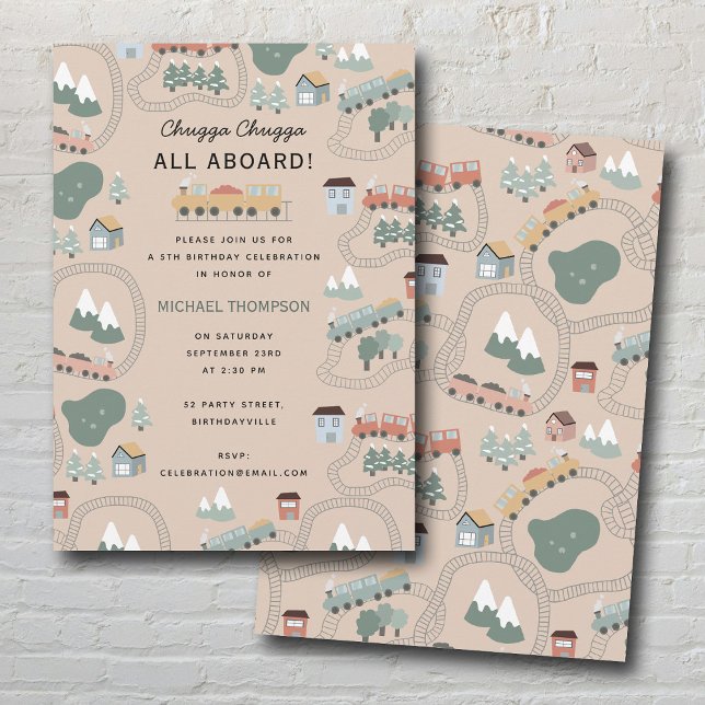 Cute Colourful Trains on Train Tracks Kids Birthda Invitation (Cute Colorful Trains on Train Tracks Kids Birthday Invitation)