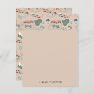 Cute Colourful Trains on Train Tracks Kids Pattern Card