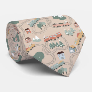 Cute Colourful Trains on Train Tracks Kids Pattern Tie