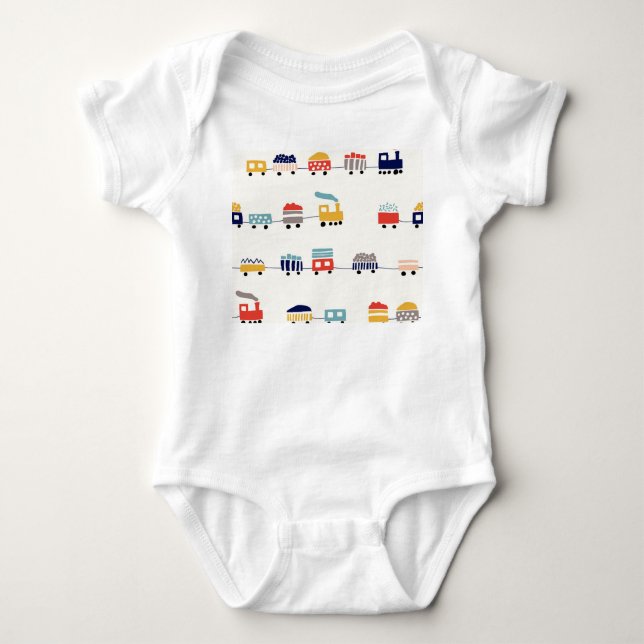 Cute, colourful trains seamless pattern. baby bodysuit (Front)