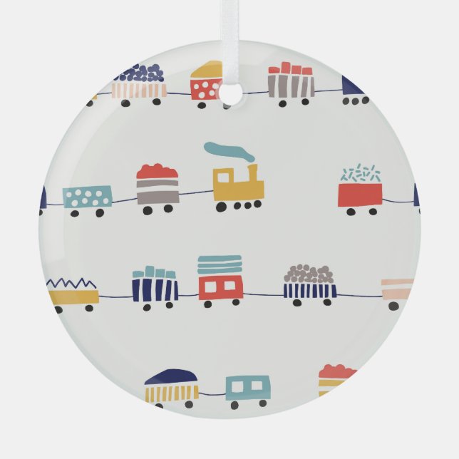 Cute, colourful trains seamless pattern. glass tree decoration (Front)