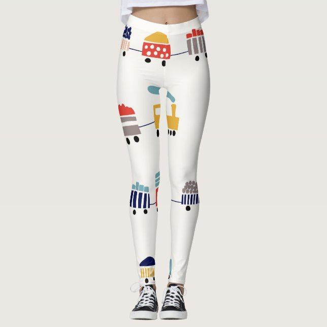 Cute, colourful trains seamless pattern. leggings (Front)