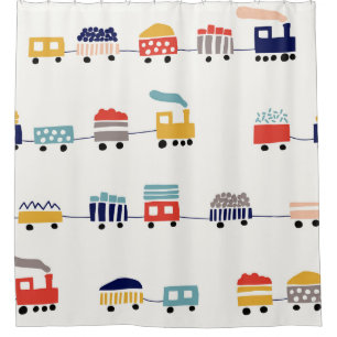 Cute, colourful trains seamless pattern. shower curtain
