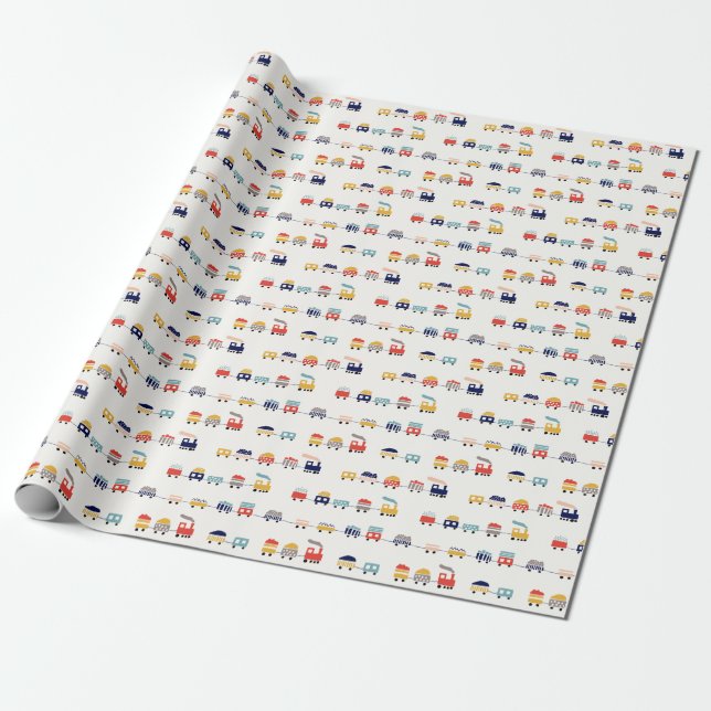 Cute, colourful trains seamless pattern. wrapping paper (Unrolled)