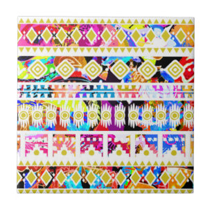 Cute colourful tribal aztec pattern ceramic tile