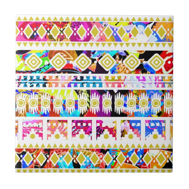 Cute colourful tribal aztec pattern ceramic tile (Front)
