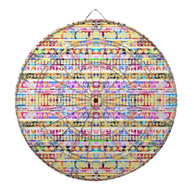 Cute colourful tribal aztec pattern dartboard (Front)
