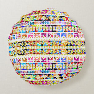 Cute colourful tribal aztec pattern round cushion