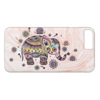 Cute Colourful Tribal Elephant On Rose-Gold Marble