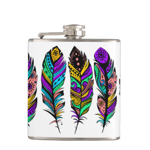 Cute Colourful Tribal Feathers Hip Flask