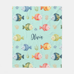 Cute Colourful Tropical Fish Pattern Fleece Blanket