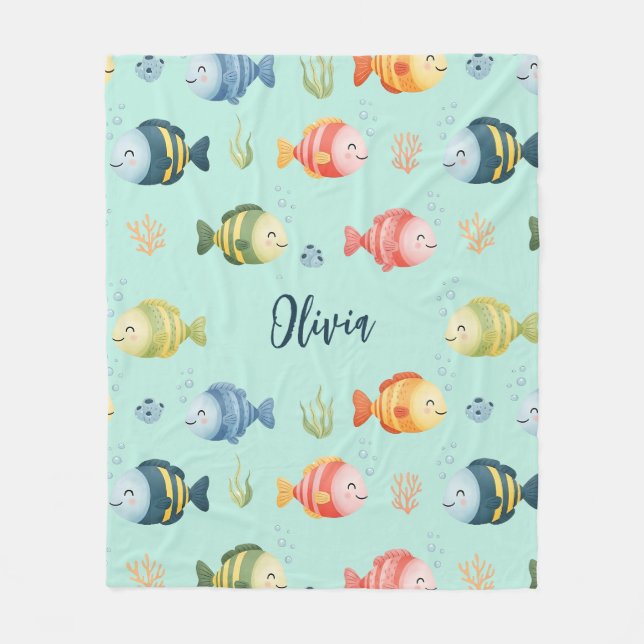 Cute Colourful Tropical Fish Pattern Fleece Blanket (Front)