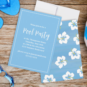 Cute Colourful Tropical Floral Summer Blue Summer Invitation