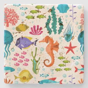 Cute colourful tropical life illustration stone coaster