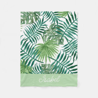 Cute Colourful Tropical Palm Leaves Name Baby  Fleece Blanket