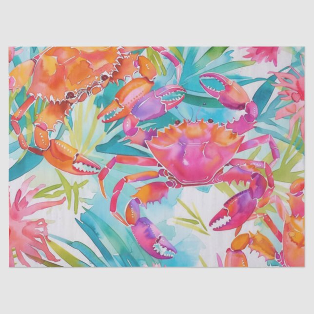 Cute Colourful Tropical Watercolor Crabs Tissue Paper (Front)