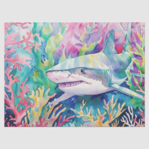 Cute Colourful Tropical Watercolor Shark Tissue Paper
