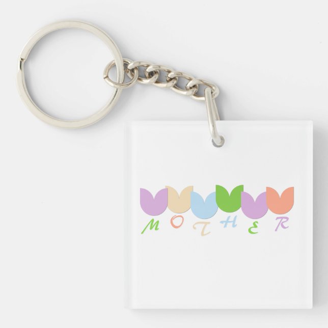 Cute Colourful Tulips Mother, 6-Letter Personalise Key Ring (Front)