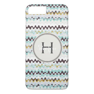 Cute colourful turquoise abstract pattern monogram iPhone 8 plus/7 plus case