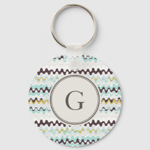 Cute colourful turquoise abstract pattern monogram key ring