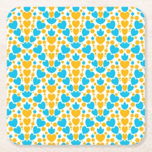 Cute colourful turquoise and orange heart and dot square paper coaster