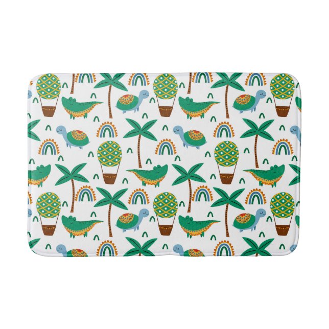 Cute Colourful Turtle Alligator Rainbow Pattern Bath Mat (Front)
