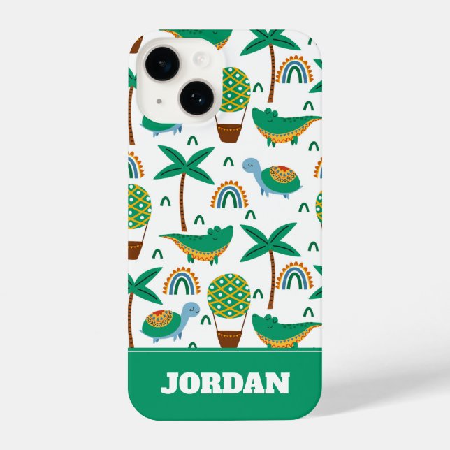 Cute Colourful Turtle Alligator Rainbow Pattern iPhone Case (Back)