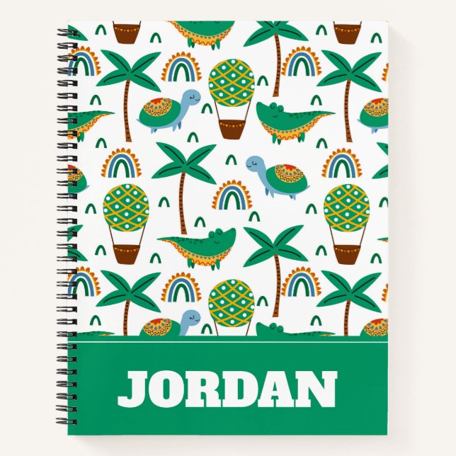 Cute Colourful Turtle Alligator Rainbow Pattern Notebook (Front)