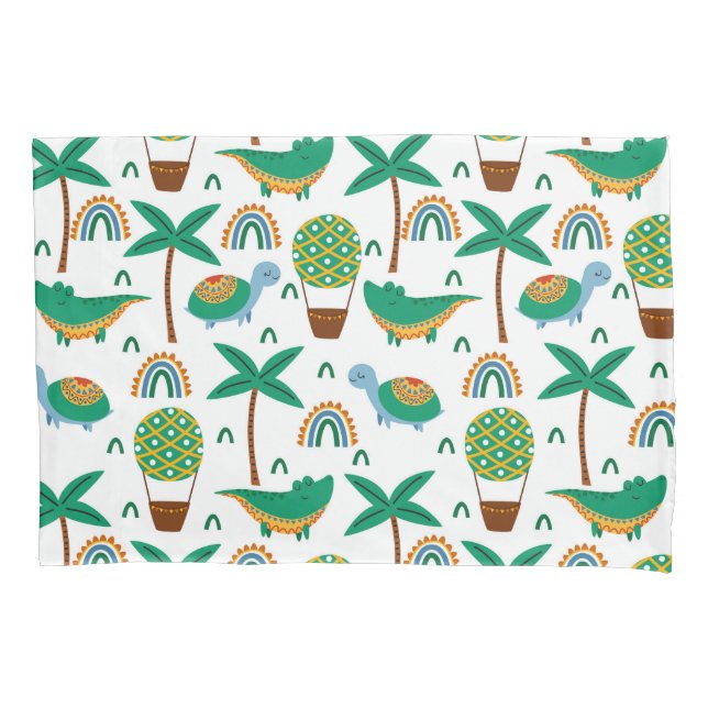 Cute Colourful Turtle Alligator Rainbow Pattern Pillowcase (Front)