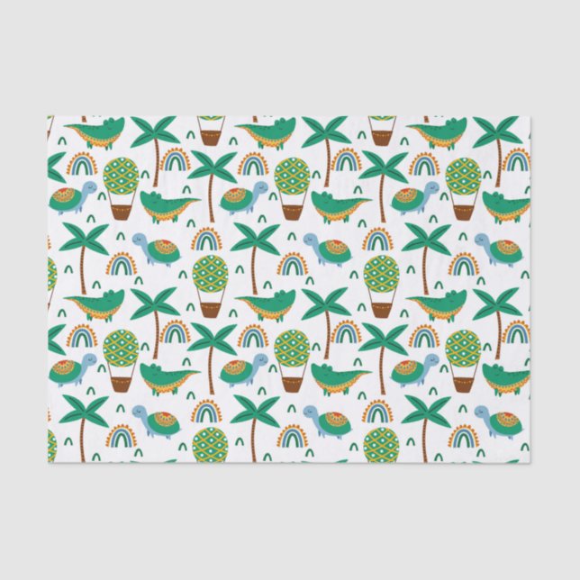 Cute Colourful Turtle Alligator Rainbow Pattern Tissue Paper (Front)