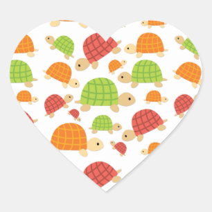 Cute colourful turtles design heart sticker