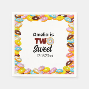 Cute & Colourful Two Sweet Doughnut 2nd Birthday g Napkin