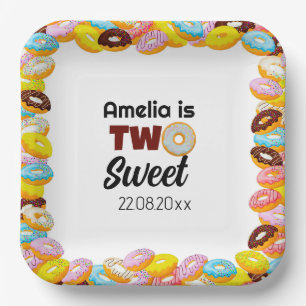 Cute & Colourful Two Sweet Doughnut 2nd Birthday g Paper Plate