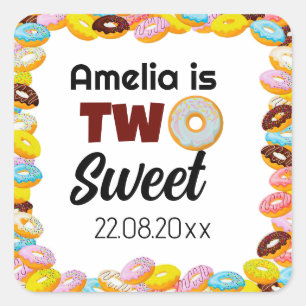 Cute & Colourful Two Sweet Doughnut 2nd Birthday g Square Sticker