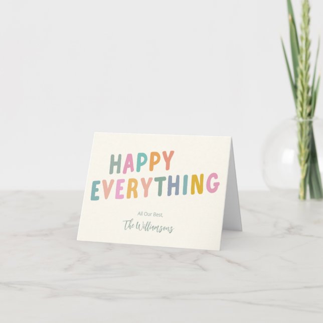 Cute Colourful Typography Happy Everything Folded Holiday Card (Front)